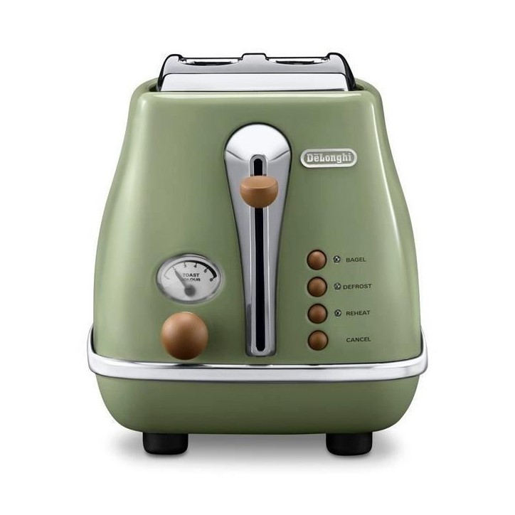 Grille pain - Delonghi - Icona Vintage - 2 tranches - 6 positions - Vert Olive/Chocolat