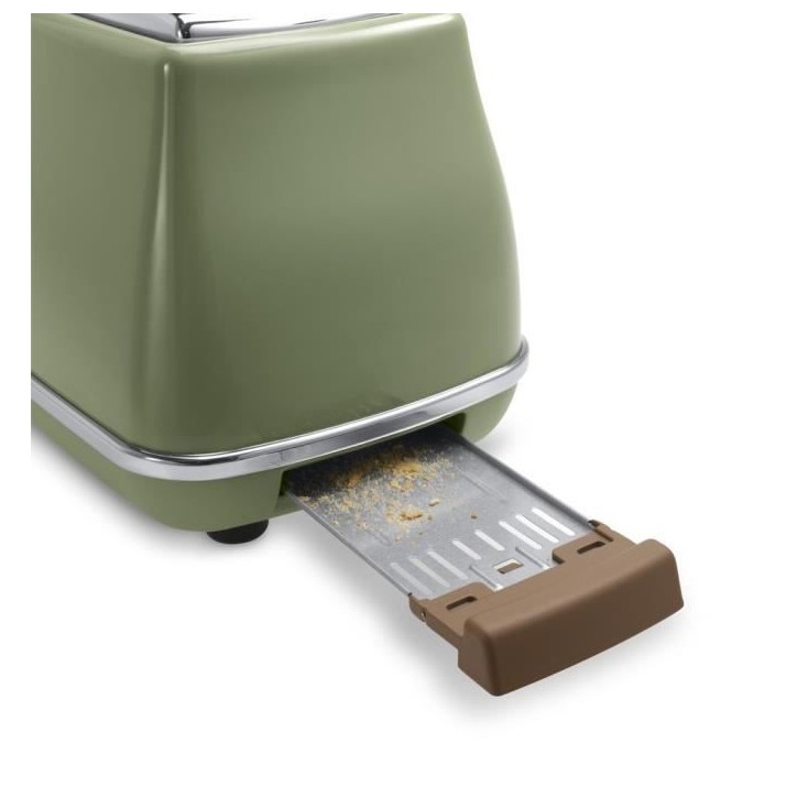 Grille pain - Delonghi - Icona Vintage - 2 tranches - 6 positions - Vert Olive/Chocolat