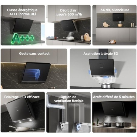 Hotte inclinée de cuisine - DREAME - Z6000 (type HZ60) - 60 cm - noir