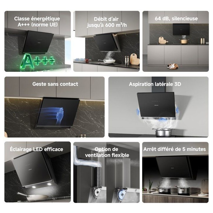 Hotte inclinée de cuisine - DREAME - Z6000 (type HZ60) - 60 cm - noir Hotte inclinée de cuisine - DREAME - Z6000 (type HZ60) - 60 cm - noir