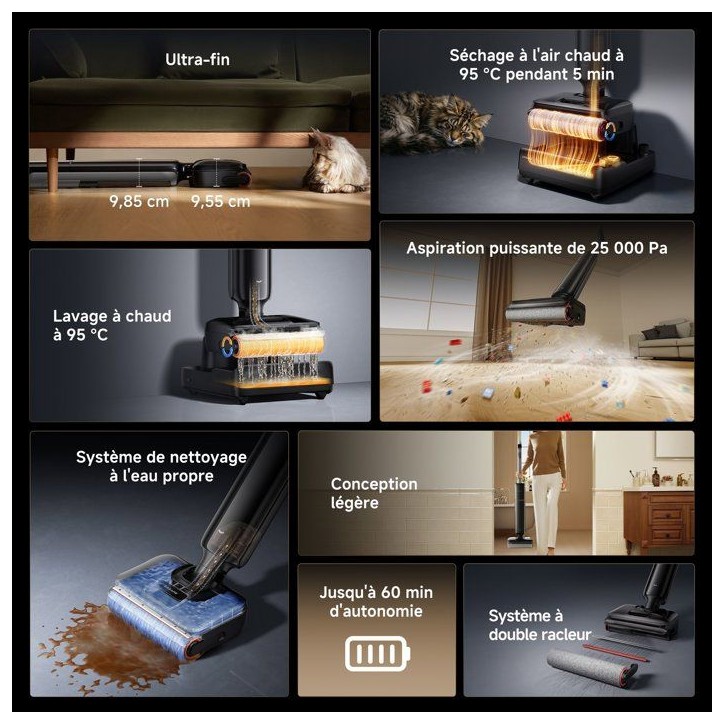 Aspirateur Laveur sans fil - DREAME T16 Pro Heat - 30 000 Pa - Nettoyage eau chaude 90°C Aspirateur Laveur sans fil - DREAME T16 Pro Heat - 30 000 Pa - Nettoyage eau chaude 90°C