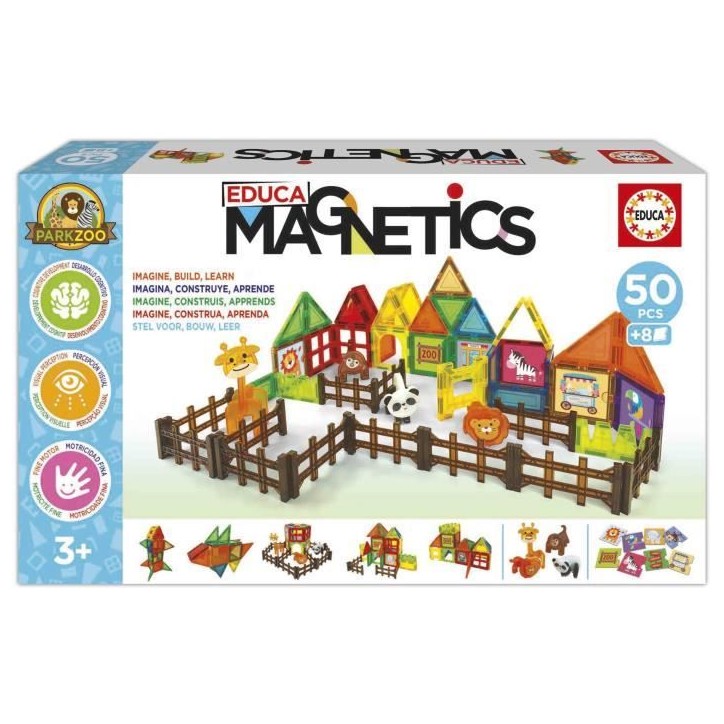 Magnetics Parc Zoo - Jeu de construction - EDUCA - 50 pieces magnétiques, 4 animaux, 8 cartes - Des 3 ans