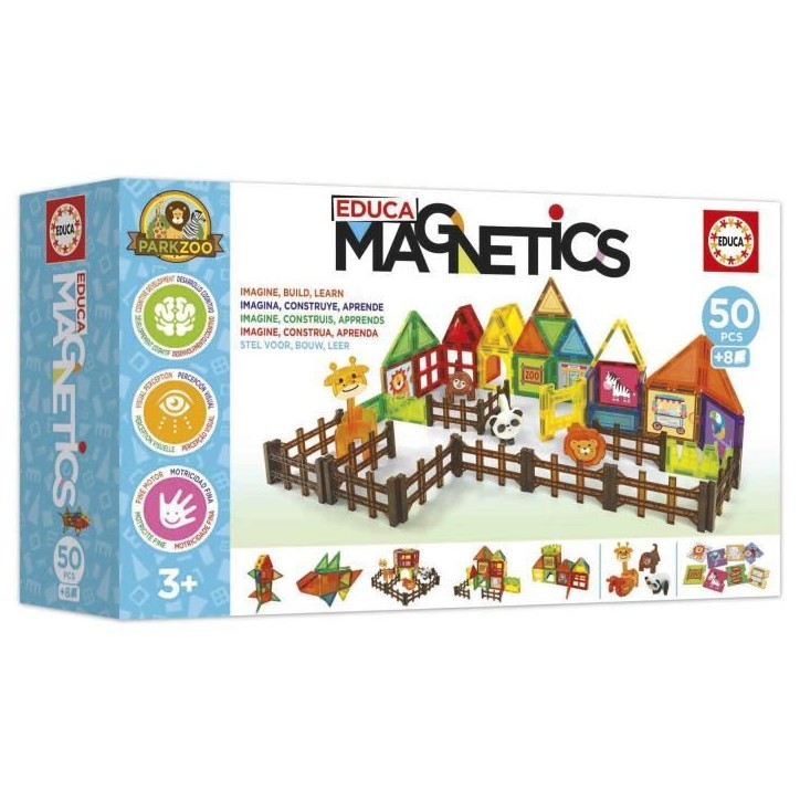 Magnetics Parc Zoo - Jeu de construction - EDUCA - 50 pieces magnétiques, 4 animaux, 8 cartes - Des 3 ans
