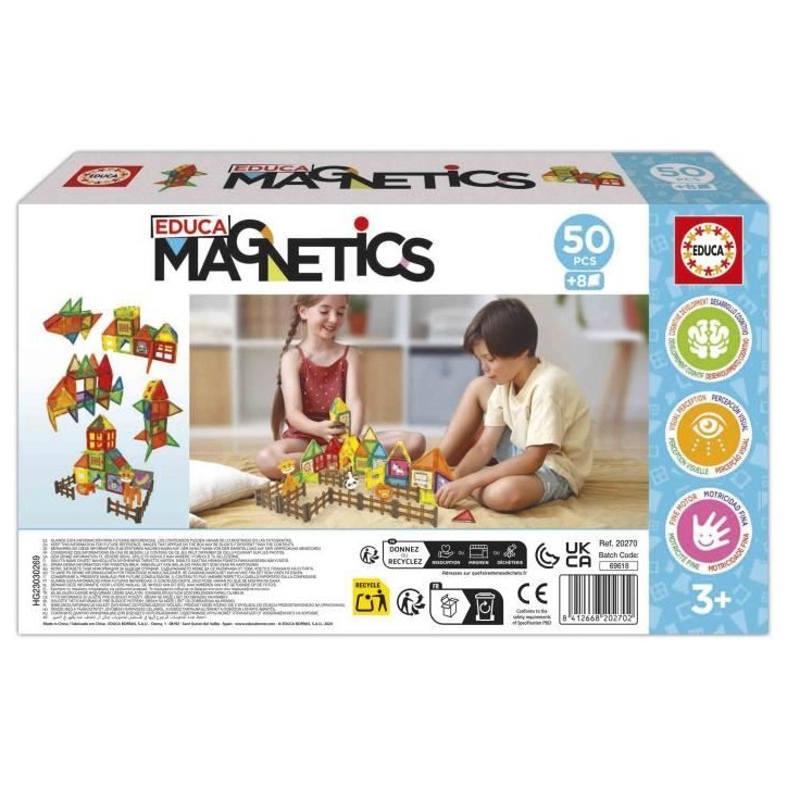 Magnetics Parc Zoo - Jeu de construction - EDUCA - 50 pieces magnétiques, 4 animaux, 8 cartes - Des 3 ans