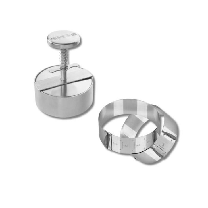 Ensemble de 2 pieces emporte-piece rond réglable et presse a burger - FACKELMANN PROFESIONAL - Pour hamburger Ensemble de 2 pieces emporte-piece rond réglable et presse a burger - FACKELMANN PROFESIONAL - Pour hamburger