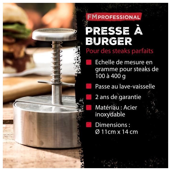 Ensemble de 2 pieces emporte-piece rond réglable et presse a burger - FACKELMANN PROFESIONAL - Pour hamburger Ensemble de 2 pieces emporte-piece rond réglable et presse a burger - FACKELMANN PROFESIONAL - Pour hamburger