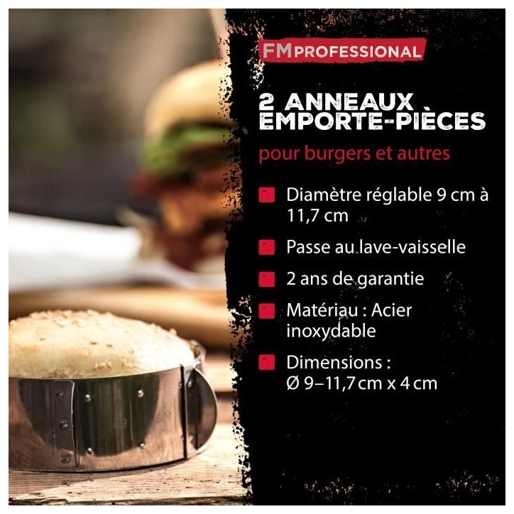 Ensemble de 2 pieces emporte-piece rond réglable et presse a burger - FACKELMANN PROFESIONAL - Pour hamburger Ensemble de 2 pieces emporte-piece rond réglable et presse a burger - FACKELMANN PROFESIONAL - Pour hamburger