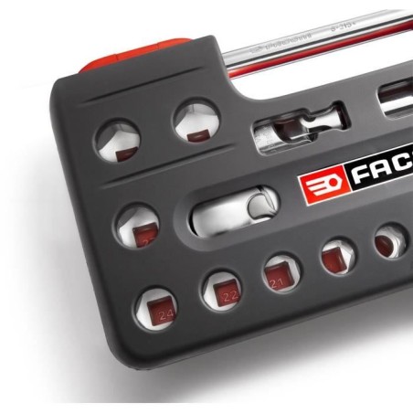 Coffret de serrage DTBOX 1/2'' 21pcs FACOM - SL.DBOX112PB - 2 rallonges - Ouvertures de 8 a 32 mm - 17 douilles 12 pans