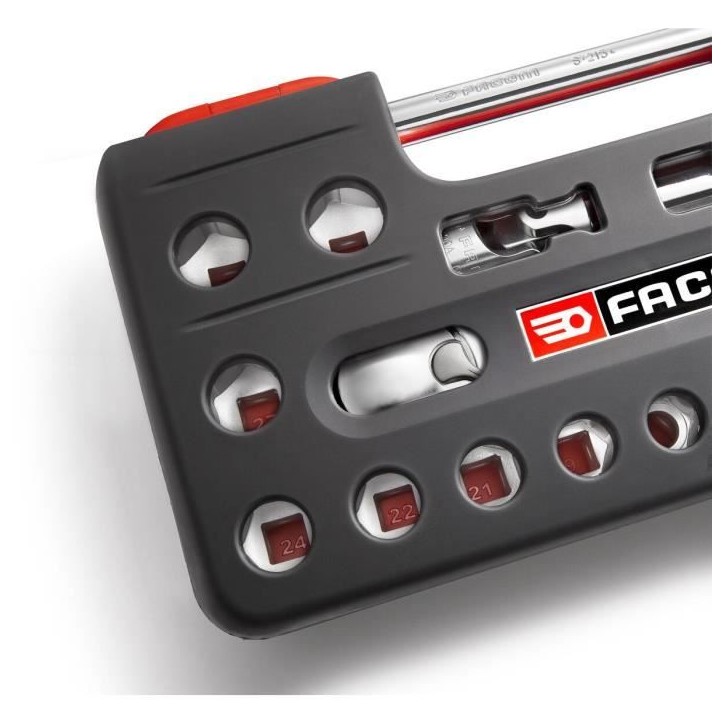 Coffret de serrage DTBOX 1/2'' 21pcs FACOM - SL.DBOX112PB - 2 rallonges - Ouvertures de 8 a 32 mm - 17 douilles 12 pans Coffret de serrage DTBOX 1/2'' 21pcs FACOM - SL.DBOX112PB - 2 rallonges - Ouvertures de 8 a 32 mm - 17 douilles 12 pans