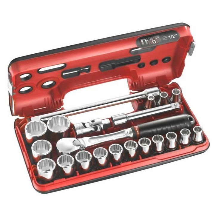 Coffret de serrage DTBOX 1/2'' 21pcs FACOM - SL.DBOX112PB - 2 rallonges - Ouvertures de 8 a 32 mm - 17 douilles 12 pans Coffret de serrage DTBOX 1/2'' 21pcs FACOM - SL.DBOX112PB - 2 rallonges - Ouvertures de 8 a 32 mm - 17 douilles 12 pans