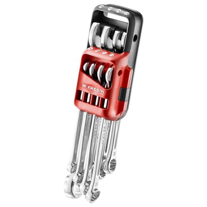 Jeu de clés mixtes - FACOM - 440.JP8 - Ouvertures 8 a 19 mm - Fourche orientée 15° - Acier