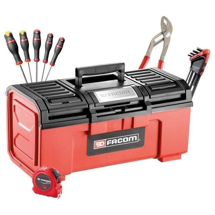 Boite a Outils 19 FACOM - BP.C19NCM2PF - Avec 5 Tvis Protwist + 9 Clés mâles + Pince multiprise + Mesure 3m + Cliquet + 6 doui Boite a Outils 19 FACOM - BP.C19NCM2PF - Avec 5 Tvis Protwist + 9 Clés mâles + Pince multiprise + Mesure 3m + Cliquet + 6 doui