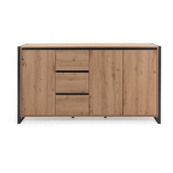 DENVER Buffet 3 portes 3 tiroirs - Décor chene artisan / Anthracite -
