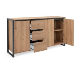 DENVER Buffet 3 portes 3 tiroirs - Décor chene artisan / Anthracite -