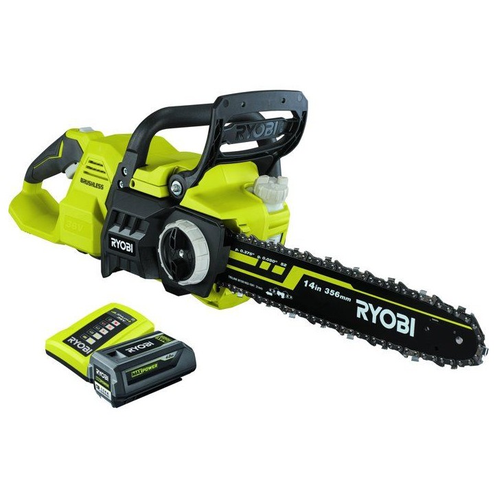 Tronçonneuse sans fil brushless - RYOBI - RY36CSX35A-140 - 36V MAX POWER - Guide 35 cm - 1 batterie 4,0 Ah & chargeur 1,7 A Tronçonneuse sans fil brushless - RYOBI - RY36CSX35A-140 - 36V MAX POWER - Guide 35 cm - 1 batterie 4,0 Ah & chargeur 1,7 A