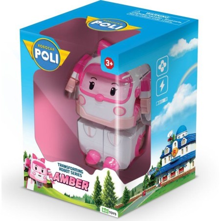 Figurine robot 10 cm - Silverlit – Robocar Poli – Véhicule Transformable Ambre 2-en-1