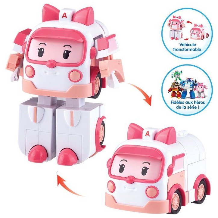 Figurine robot 10 cm - Silverlit – Robocar Poli – Véhicule Transformable Ambre 2-en-1