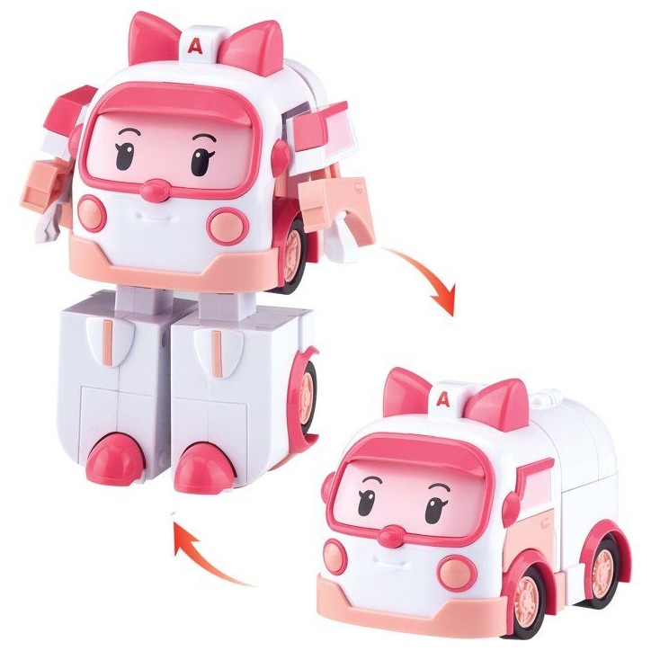 Figurine robot 10 cm - Silverlit – Robocar Poli – Véhicule Transformable Ambre 2-en-1