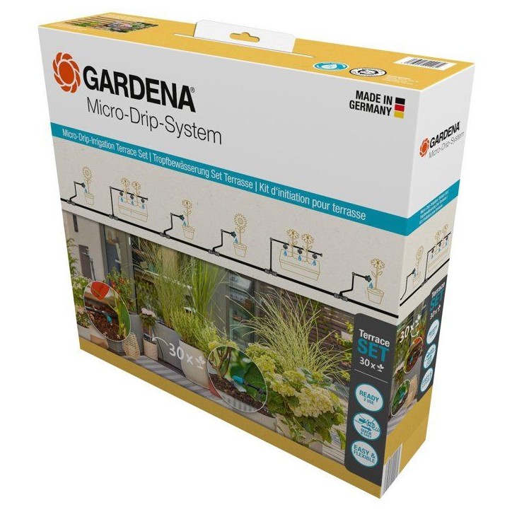 Kit d'initiation arrosage - GARDENA - Terrasse - Jusqu'a 30 plantes - Installation facile Kit d'initiation arrosage - GARDENA - Terrasse - Jusqu'a 30 plantes - Installation facile