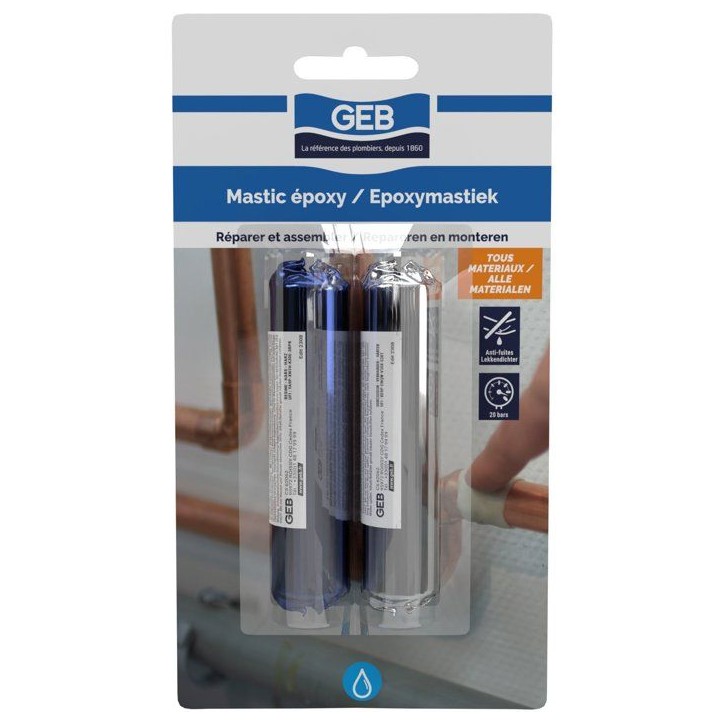 Mastic epoxy 2 bâtons - GEB - Réparation multi matériaux - 100 g Mastic epoxy 2 bâtons - GEB - Réparation multi matériaux - 100 g