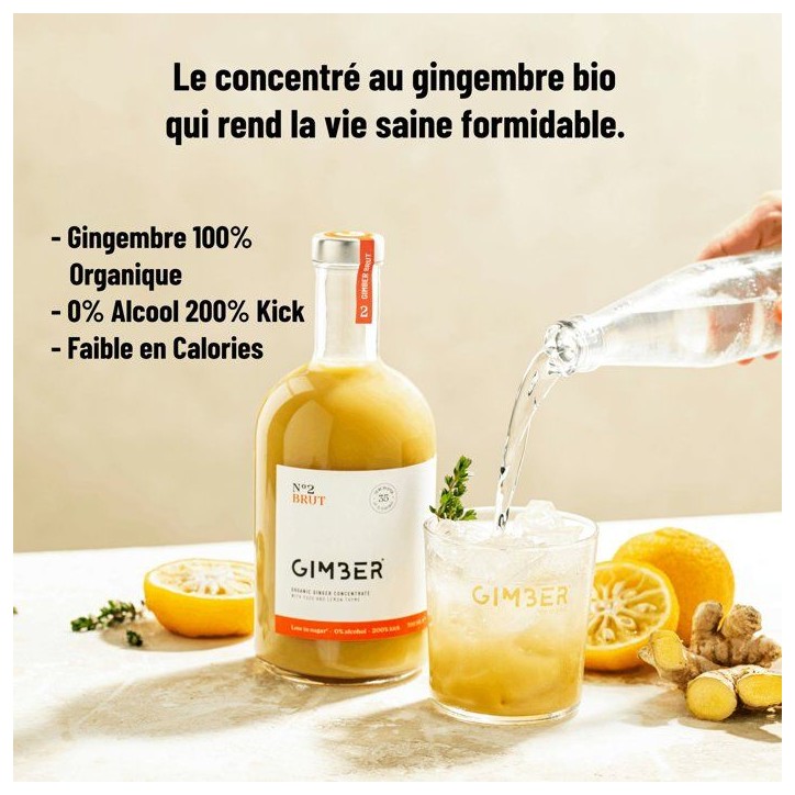 Gimber - N°2 - Brut - Concentré de gingembre biologique avec yuzu et thym citron - 500 ml - Bio
