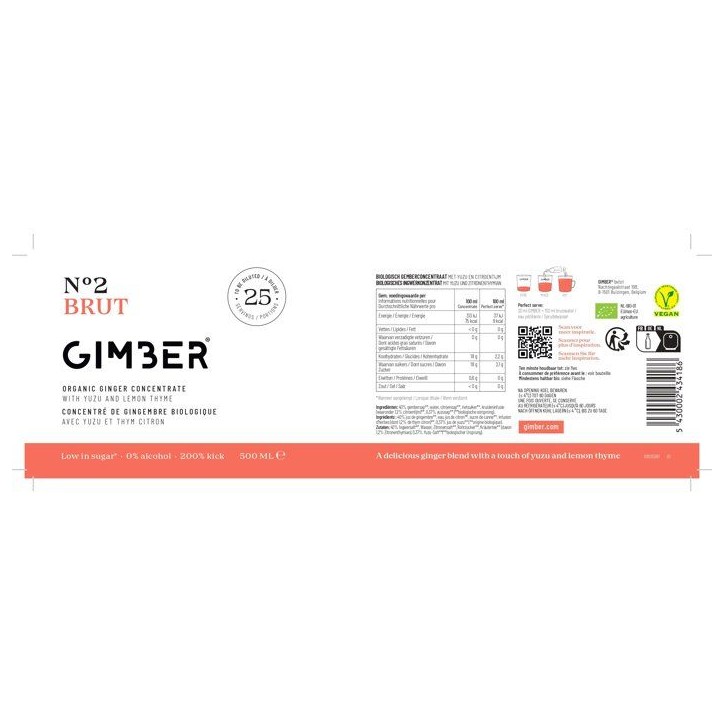 Gimber - N°2 - Brut - Concentré de gingembre biologique avec yuzu et thym citron - 500 ml - Bio