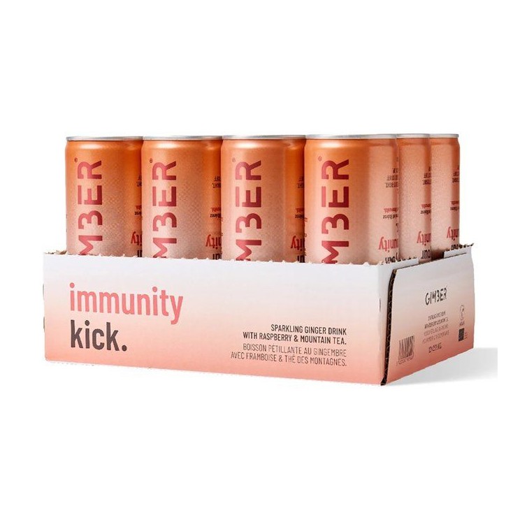 Gimber - Pret-a-boire - Canette - Gingembre avec framboise et thé des montagnes - 12 x 250 ml - Bio Gimber - Pret-a-boire - Canette - Gingembre avec framboise et thé des montagnes - 12 x 250 ml - Bio