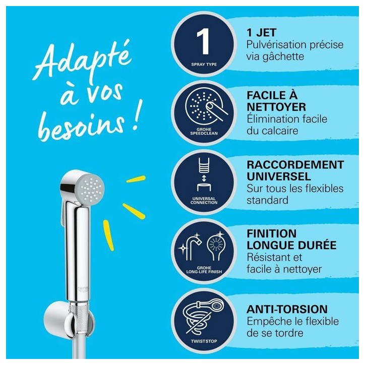 Ensemble de douche 1 jet avec support mural GROHE Vitalio Trigger Spray 30 Chromé Ensemble de douche 1 jet avec support mural GROHE Vitalio Trigger Spray 30 Chromé
