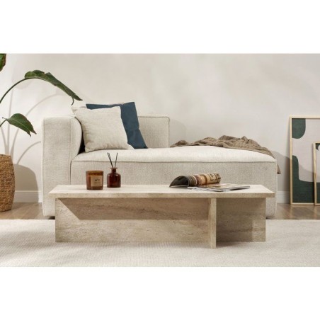 Table basse - HARBOR - Travertine - Rectangulaire - Panneaux mélaminés - Travertin - Style moderne - Sur pieds - 120x45x30 cm