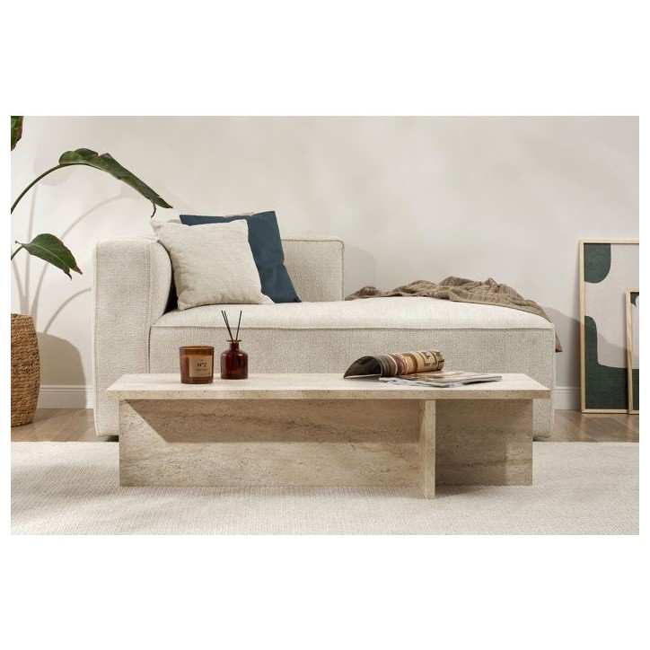 Table basse - HARBOR - Travertine - Rectangulaire - Panneaux mélaminés - Travertin - Style moderne - Sur pieds - 120x45x30 cm