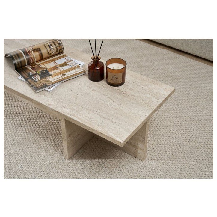 Table basse - HARBOR - Travertine - Rectangulaire - Panneaux mélaminés - Travertin - Style moderne - Sur pieds - 120x45x30 cm