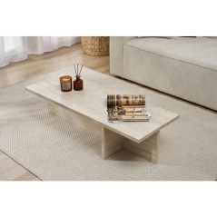 Table basse - HARBOR - Travertine - Rectangulaire - Panneaux mélamin