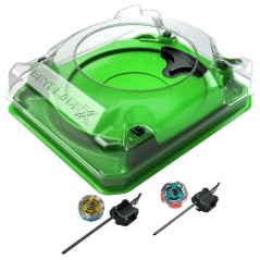 Beyblade X Set de combat Attaque sournoise avec arene Beystadium, 2 toupies de compétition a rotation droite, 2 lanceurs, des
