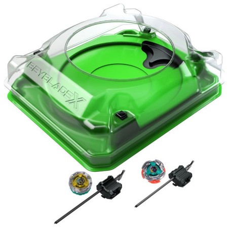 Beyblade X Set de combat Attaque sournoise avec arene Beystadium, 2 toupies de compétition a rotation droite, 2 lanceurs, des