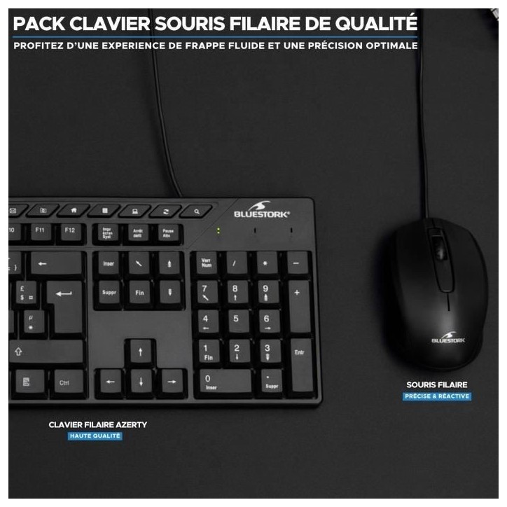 Pack Clavier Souris - BLUESTORK - MEDIA OFFICE - Filaire - Azerty - Compatible Windows - Noir Pack Clavier Souris - BLUESTORK - MEDIA OFFICE - Filaire - Azerty - Compatible Windows - Noir