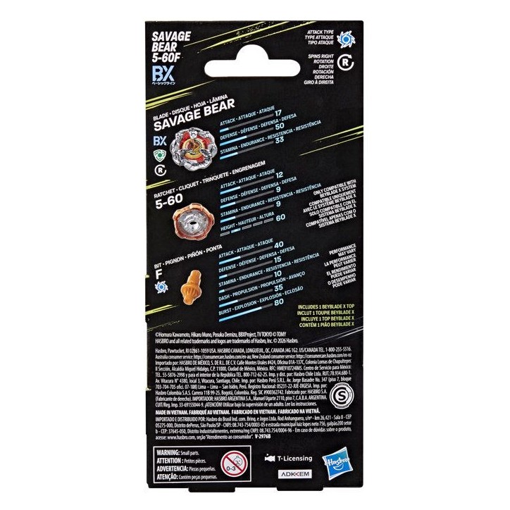 Beyblade X Booster Pack Savage Bear 5-60F BX avec toupie de type attaque, toupies de combat authentiques, des 8 ans Beyblade X Booster Pack Savage Bear 5-60F BX avec toupie de type attaque, toupies de combat authentiques, des 8 ans