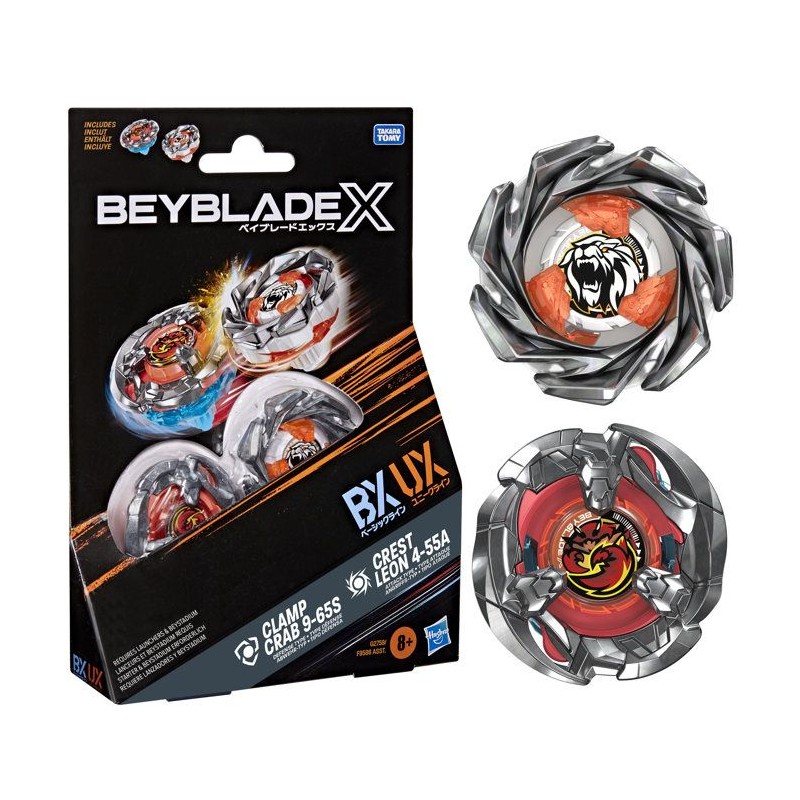 Beyblade X Dual Pack Clamp Crab 9-65S BX et Crest Leon 4-55A UX, 2 to