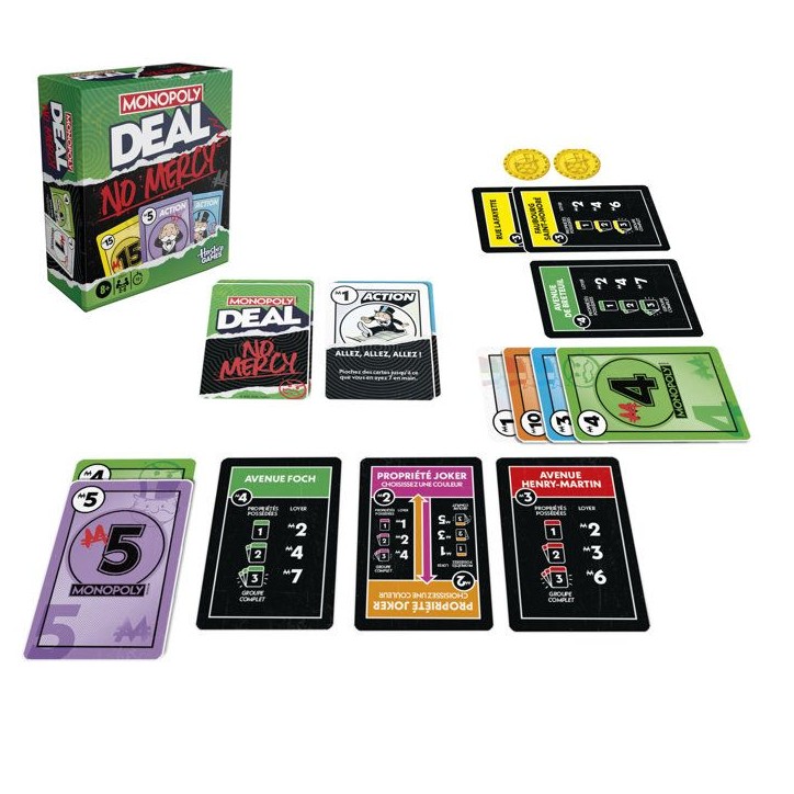 Monopoly Deal No Mercy, Pas de quartier, Jeu de cartes rapide 15 min, Hasbro Games, Des 8 ans