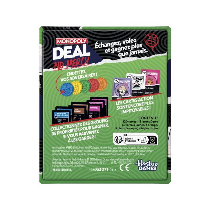 Monopoly Deal No Mercy, Pas de quartier, Jeu de cartes rapide 15 min, Hasbro Games, Des 8 ans