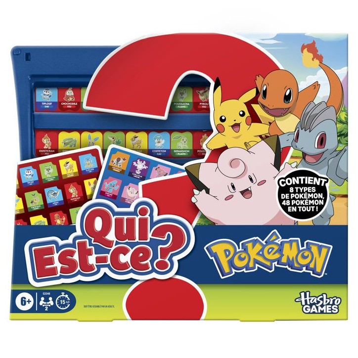 Qui est-ce ? édition Pokémon, 48 Pokémon, jeu de plateau familial compact et amusant pour enfants, 2 joueurs, 15 min, des
