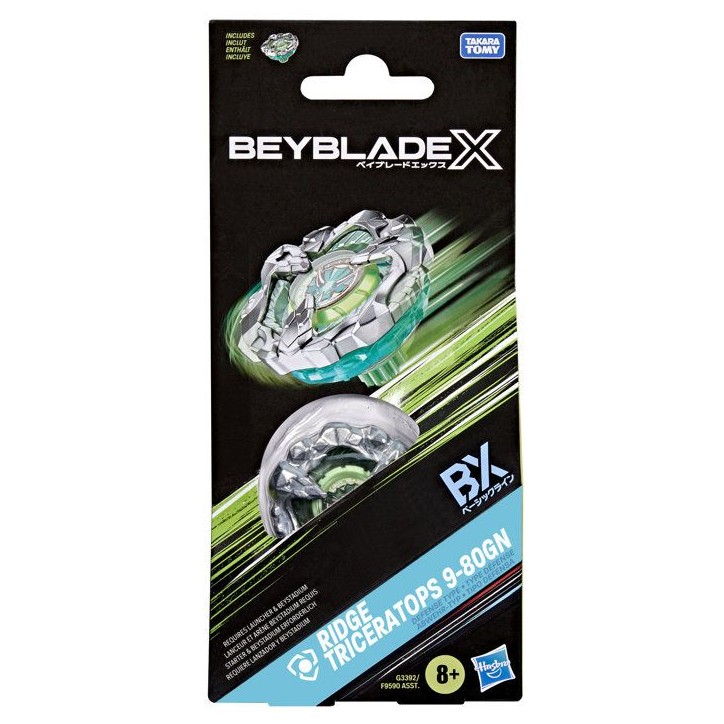 Beyblade X Ridge Triceratops 9-80GN Booster Pack avec toupie Takara Tomy type défense, Jouets toupies de combat, Des 8 ans