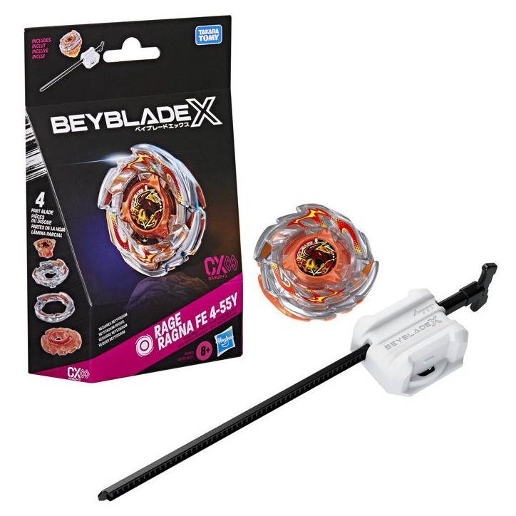 Beyblade X Starter Pack Rage Ragna FE 4-55Y CX Infinity, toupie de type endurance et lanceur, toupies de compétition, des 8 an Beyblade X Starter Pack Rage Ragna FE 4-55Y CX Infinity, toupie de type endurance et lanceur, toupies de compétition, des 8 an