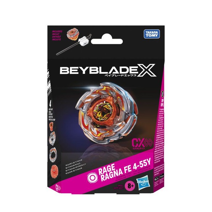 Beyblade X Starter Pack Rage Ragna FE 4-55Y CX Infinity, toupie de type endurance et lanceur, toupies de compétition, des 8 an Beyblade X Starter Pack Rage Ragna FE 4-55Y CX Infinity, toupie de type endurance et lanceur, toupies de compétition, des 8 an