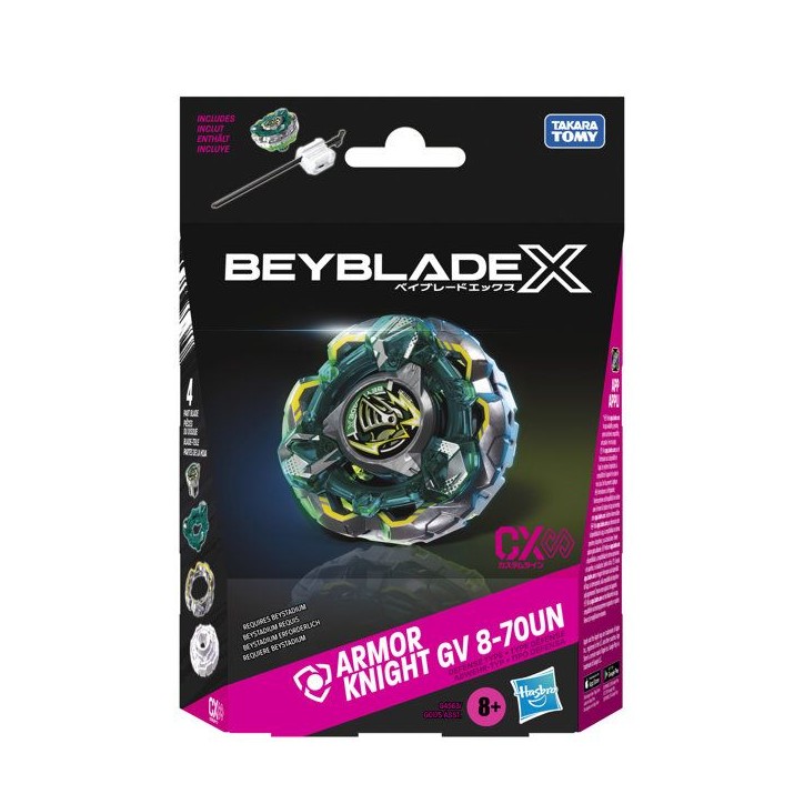 Beyblade X Starter Pack Fortress Knight GV 8-70UN CX Infinity, toupie de type défense avec lanceur, toupies de compétition, de Beyblade X Starter Pack Fortress Knight GV 8-70UN CX Infinity, toupie de type défense avec lanceur, toupies de compétition, de