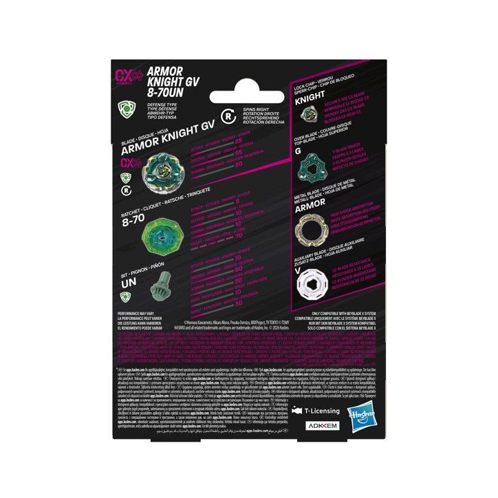 Beyblade X Starter Pack Fortress Knight GV 8-70UN CX Infinity, toupie de type défense avec lanceur, toupies de compétition, de Beyblade X Starter Pack Fortress Knight GV 8-70UN CX Infinity, toupie de type défense avec lanceur, toupies de compétition, de