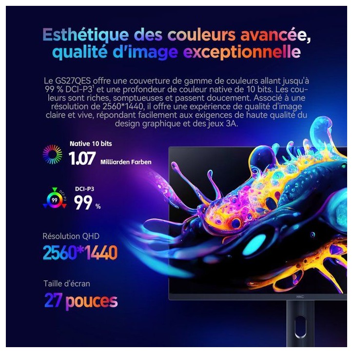Ecran PC Gamer - HKC - 27 - QHD - 360Hz - Dalle OLED - 0.03ms - GS27QES