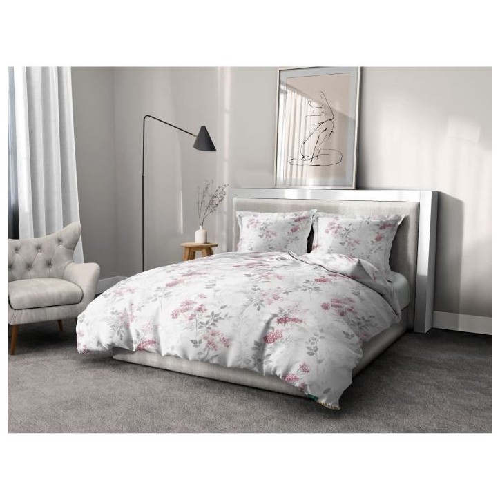 Parure de couette 220x240 cm HOME LINGE PASSION POMPADOUR : Housse de couette + 2 taies d'oreiller - 100% Coton 57 Fils - Parure de couette 220x240 cm HOME LINGE PASSION POMPADOUR : Housse de couette + 2 taies d'oreiller - 100% Coton 57 Fils -