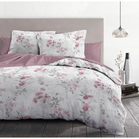 Parure de couette 220x240 cm HOME LINGE PASSION POMPADOUR : Housse de couette + 2 taies d'oreiller - 100% Coton 57 Fils -