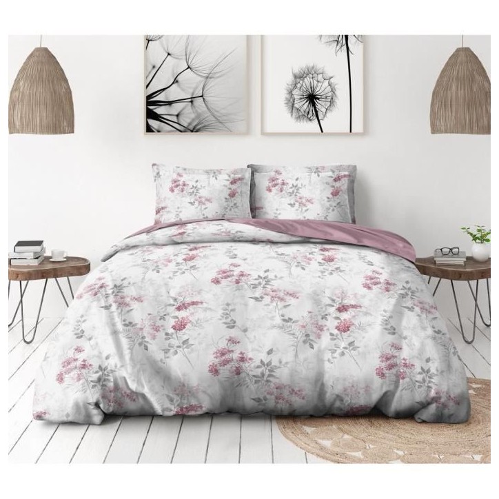 Parure de couette 220x240 cm HOME LINGE PASSION POMPADOUR : Housse de couette + 2 taies d'oreiller - 100% Coton 57 Fils - Parure de couette 220x240 cm HOME LINGE PASSION POMPADOUR : Housse de couette + 2 taies d'oreiller - 100% Coton 57 Fils -