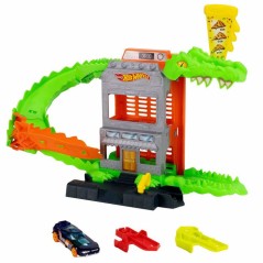 Coffret de piste - HOT WHEELS - Attaque du Crocodile - Véhicule 1/64 inclus - Compatible Speed Snap - Des 3 ans